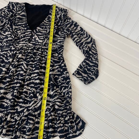 Zara Black Print V-Neck Ruffled Long Sleeve Mini Dress Size M - Picture 6 of 6
